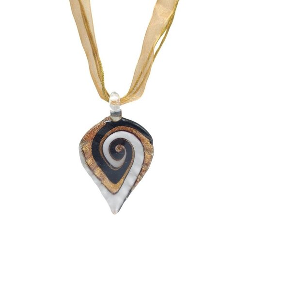 Multi-Color Venetian Glass Teardrop Pendant Ribbon Necklace Lobster Clasp VTG - Picture 2 of 5